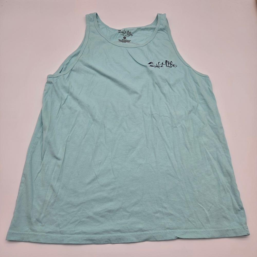Salt Life Mens XLG Aqua Blue Graphic Tank Top Livin Salty Fishing Sleeveless Tee